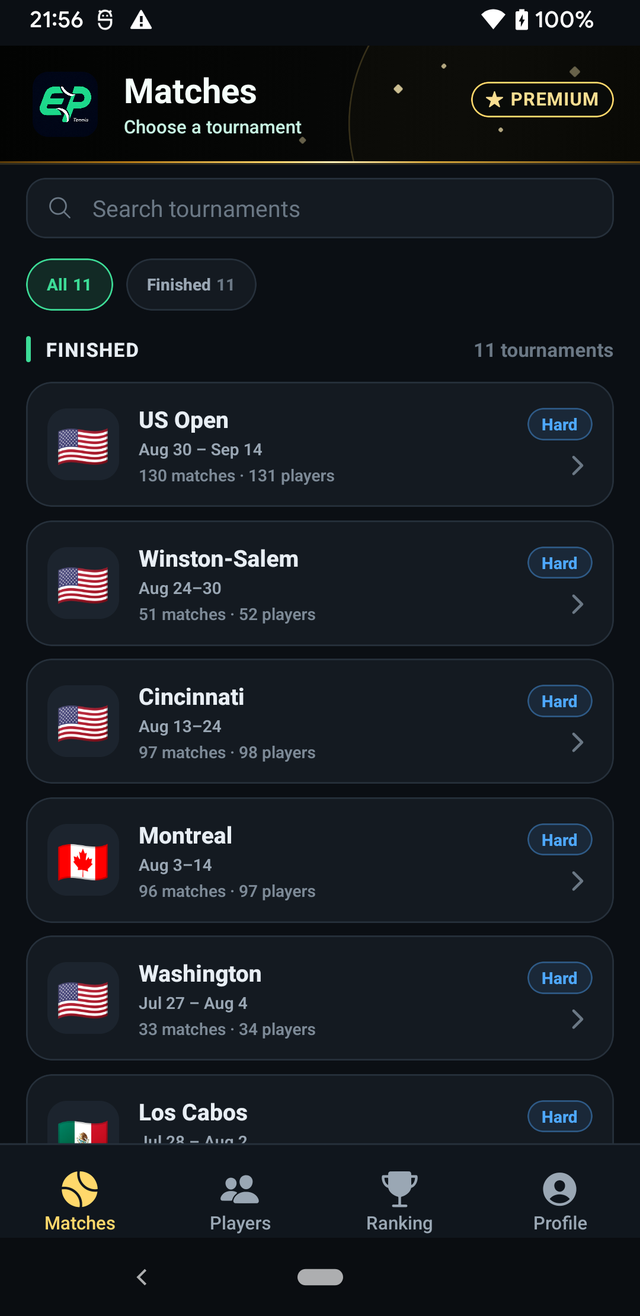 Matches screen