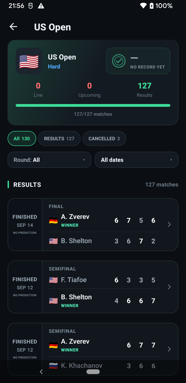 Tournament detail screen
